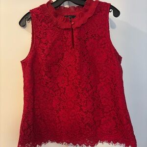 J. Crew Vibrant Red Lace Blouse